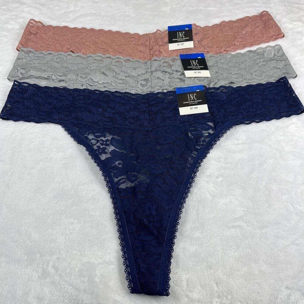INC International Concepts Lot of 3 Lace Thong Panties Underwear Size XL NWT